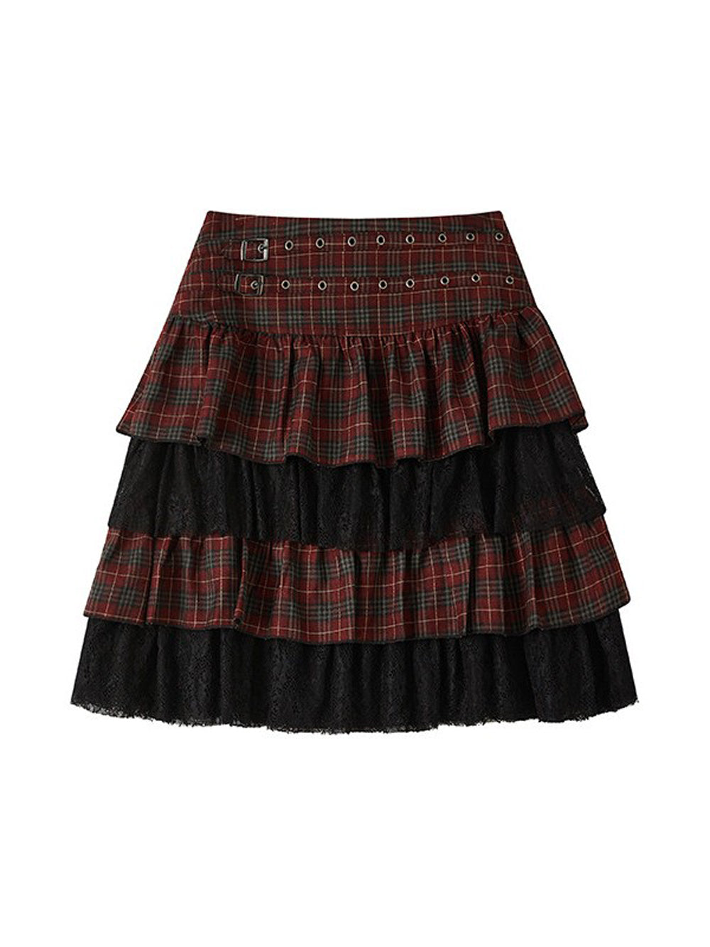 Punk Graphic Plaid Tiered Midi Skirt