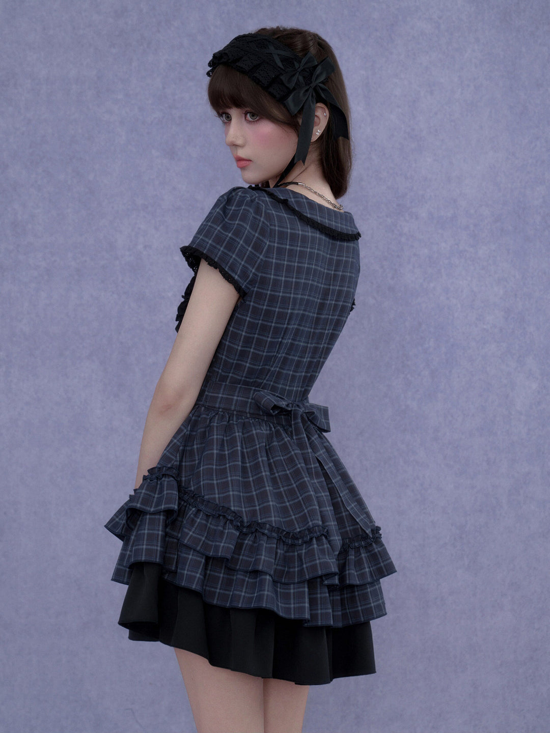 Plaid Double-Breasted Ruffle Mini Dress