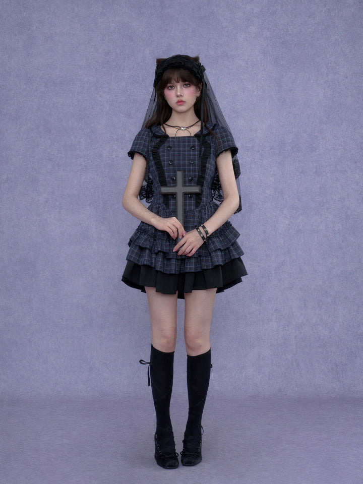 Plaid Double-Breasted Ruffle Mini Dress