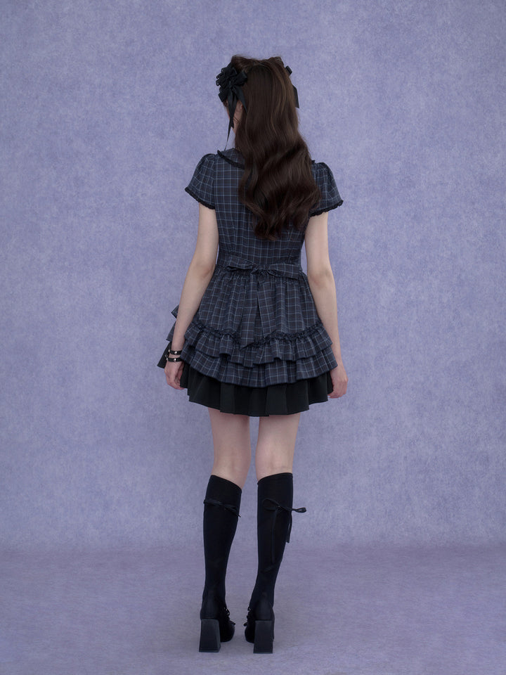 Plaid Double-Breasted Ruffle Mini Dress