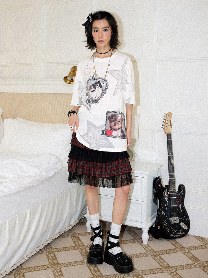 Punk Graphic Plaid Tiered Midi Skirt