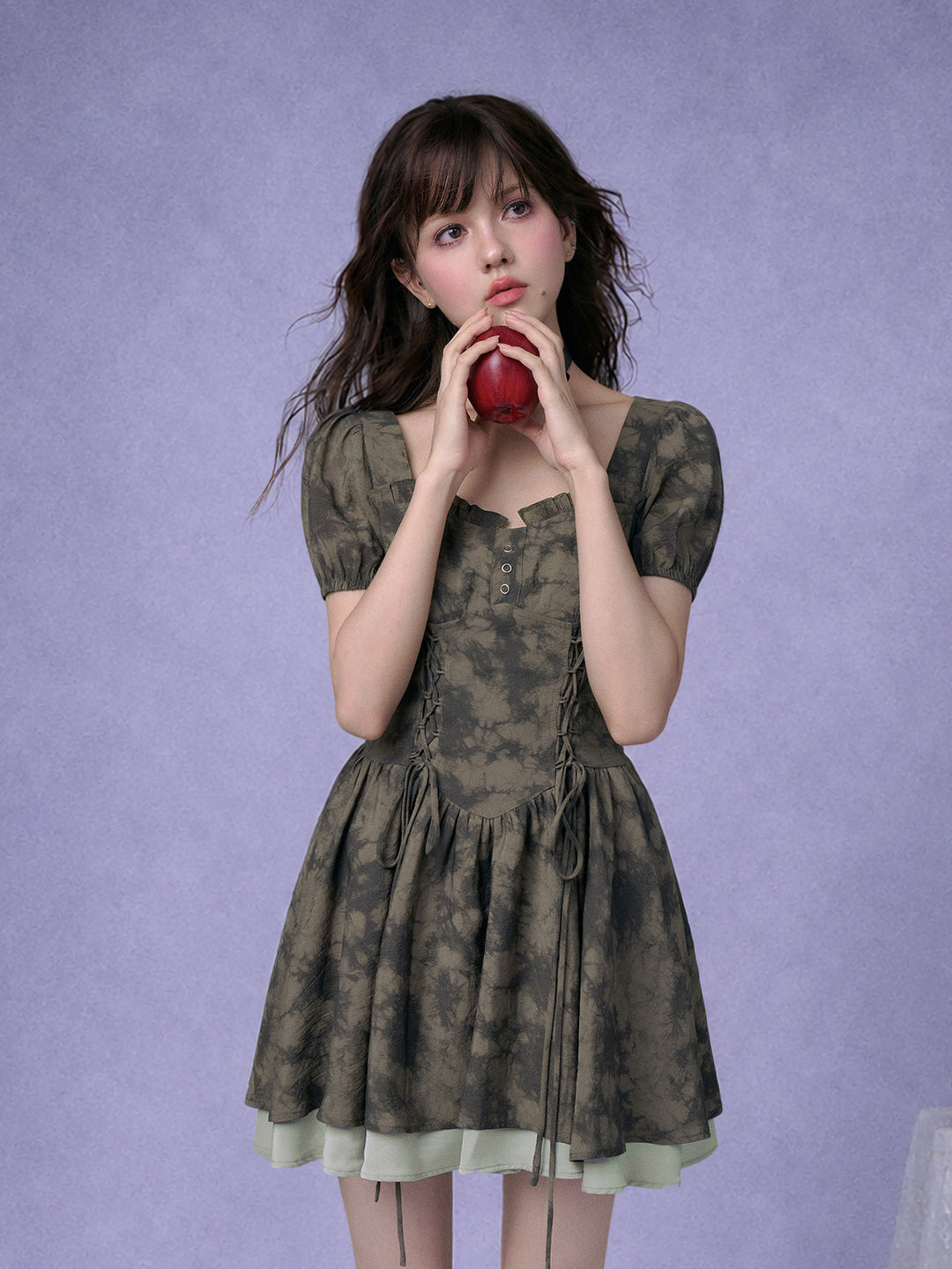 Marbled Lace-Up Corset Mini Dress