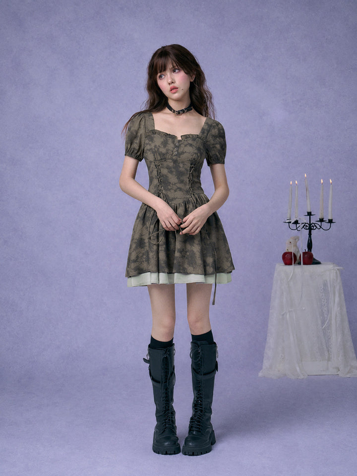 Marbled Lace-Up Corset Mini Dress
