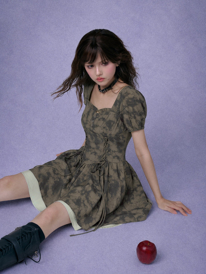 Marbled Lace-Up Corset Mini Dress