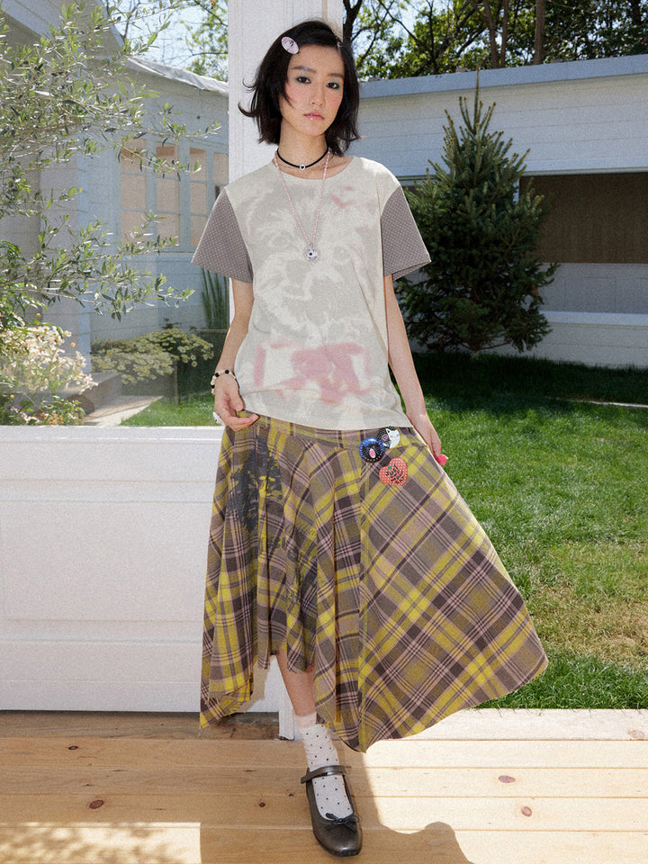 Puppy Graphic Polka Dot Sleeve T-Shirt
