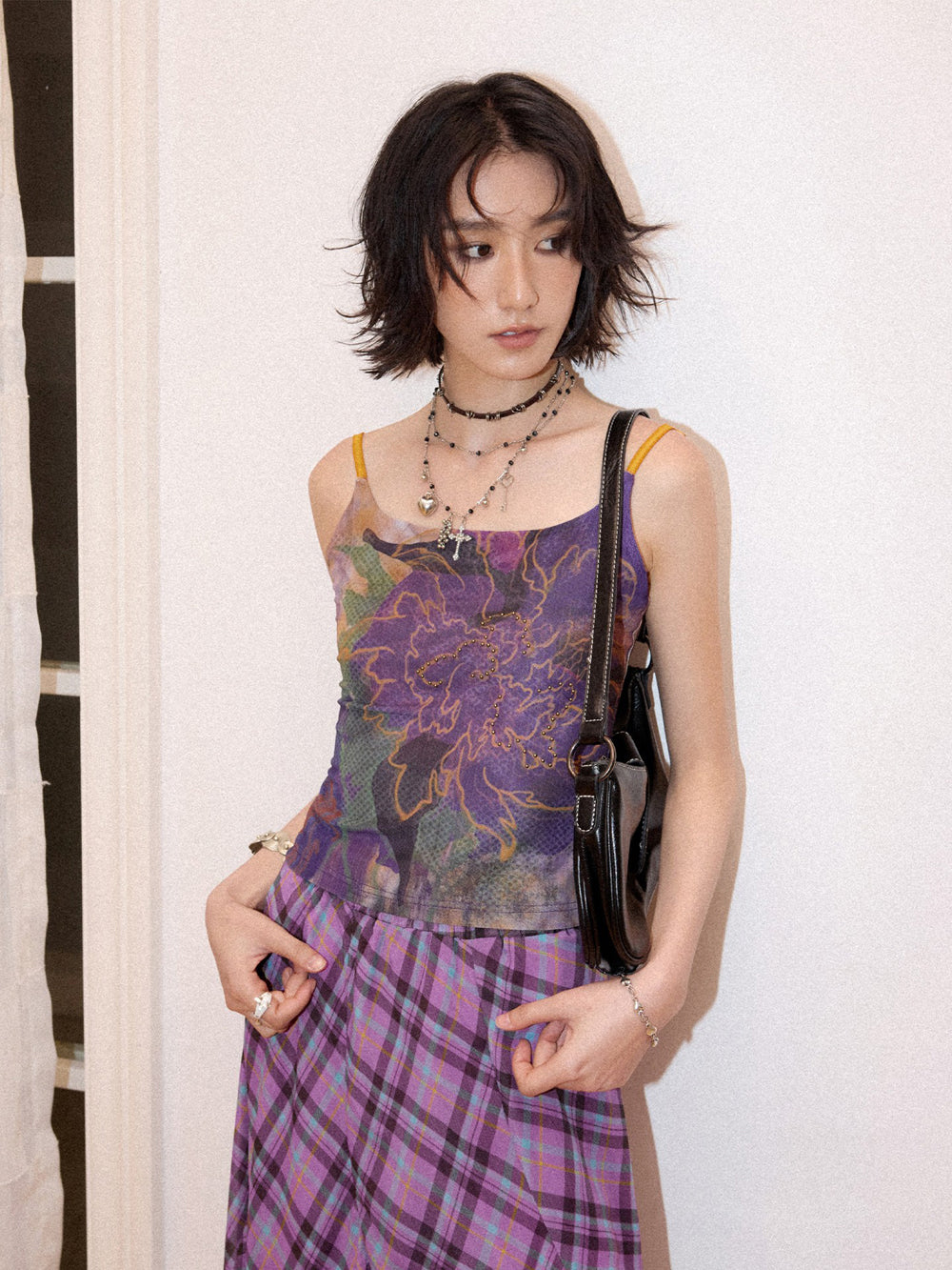 Purple Floral Beaded Cami Top