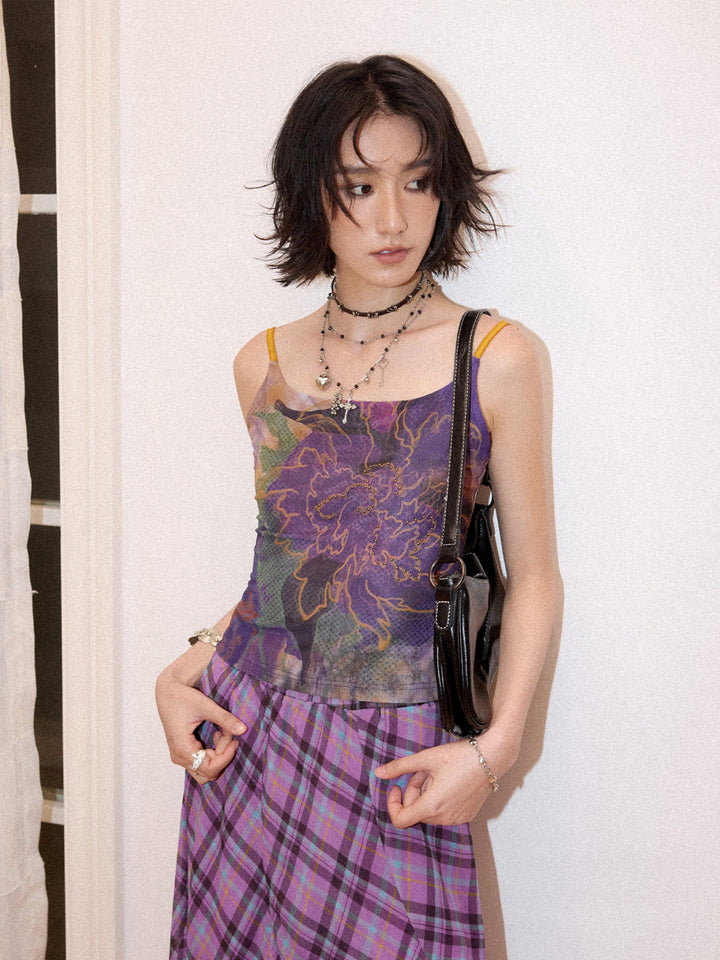 Purple Floral Beaded Cami Top