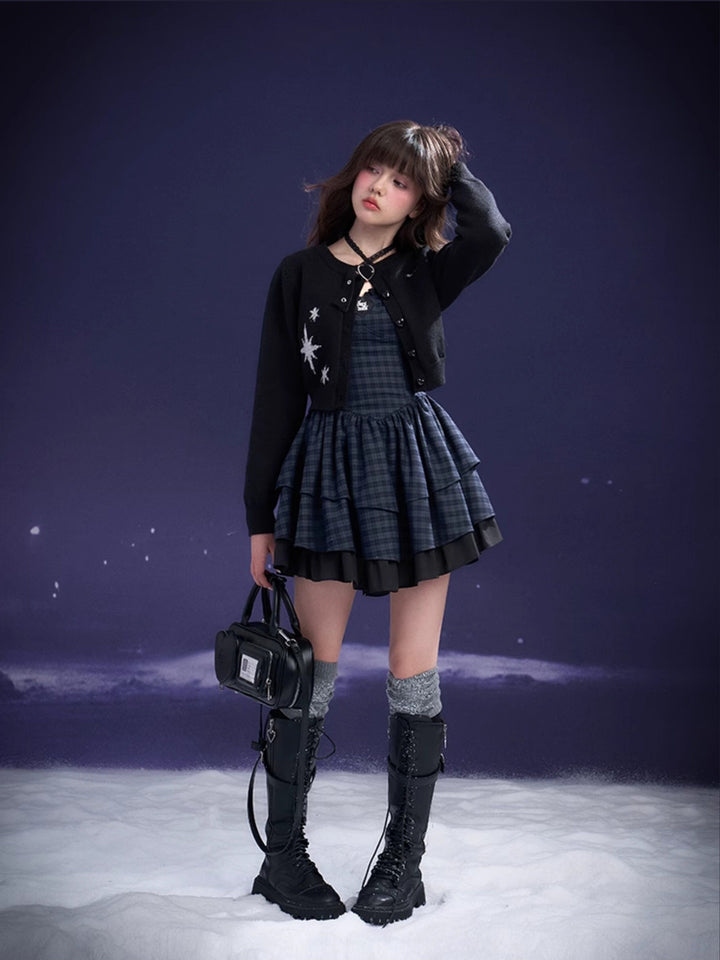 Plaid Cross-Strap Tiered Mini Dress