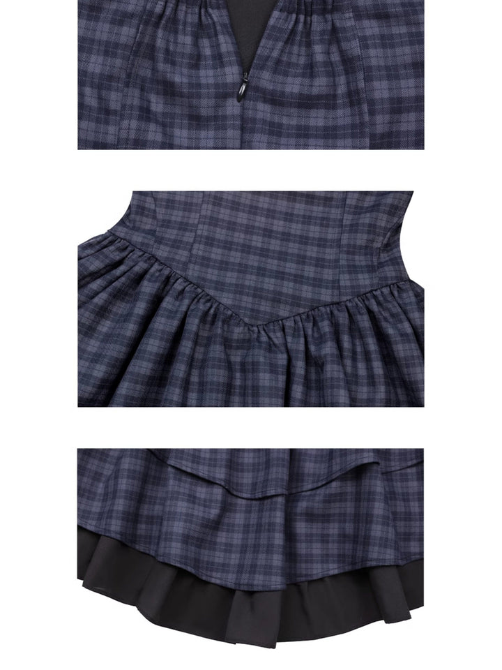 Plaid Cross-Strap Tiered Mini Dress