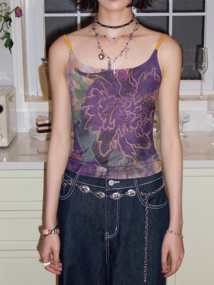 Purple Floral Beaded Cami Top