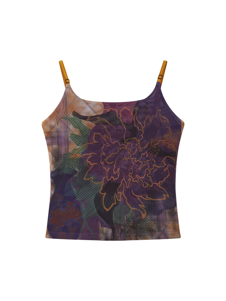 Purple Floral Beaded Cami Top