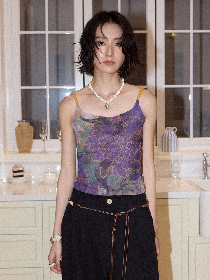 Purple Floral Beaded Cami Top