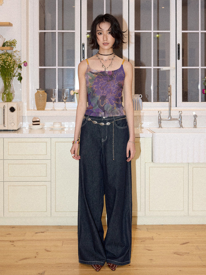 Purple Floral Beaded Cami Top