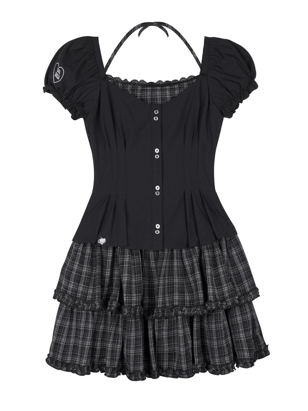 Plaid Tiered Puff Sleeve Mini Dress