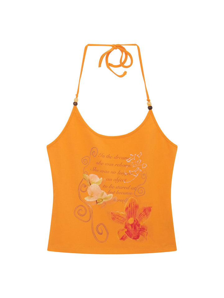 Orchid Graphic Beaded Halter Top