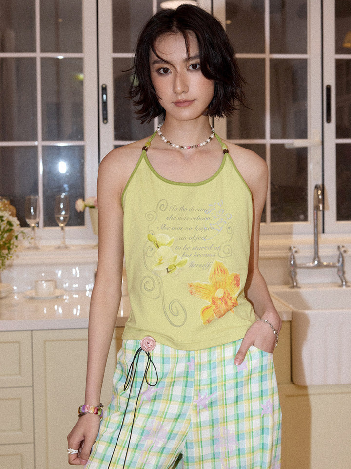Orchid Graphic Beaded Halter Top