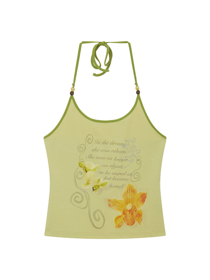 Orchid Graphic Beaded Halter Top