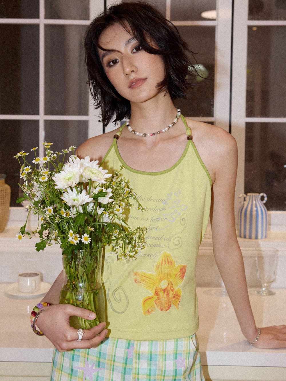 Orchid Graphic Beaded Halter Top