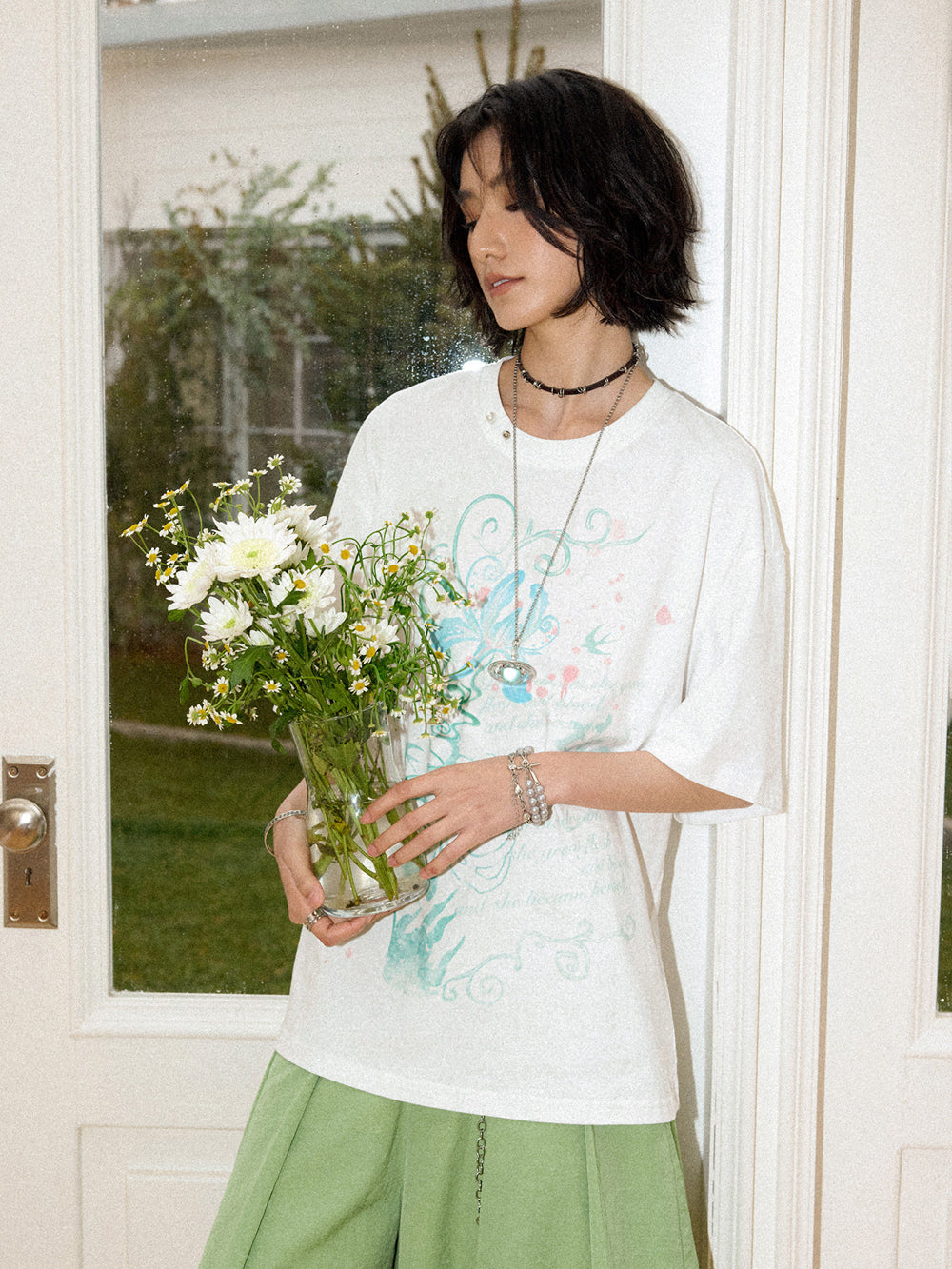 Floral Ribcage Graphic Oversized T-Shirt