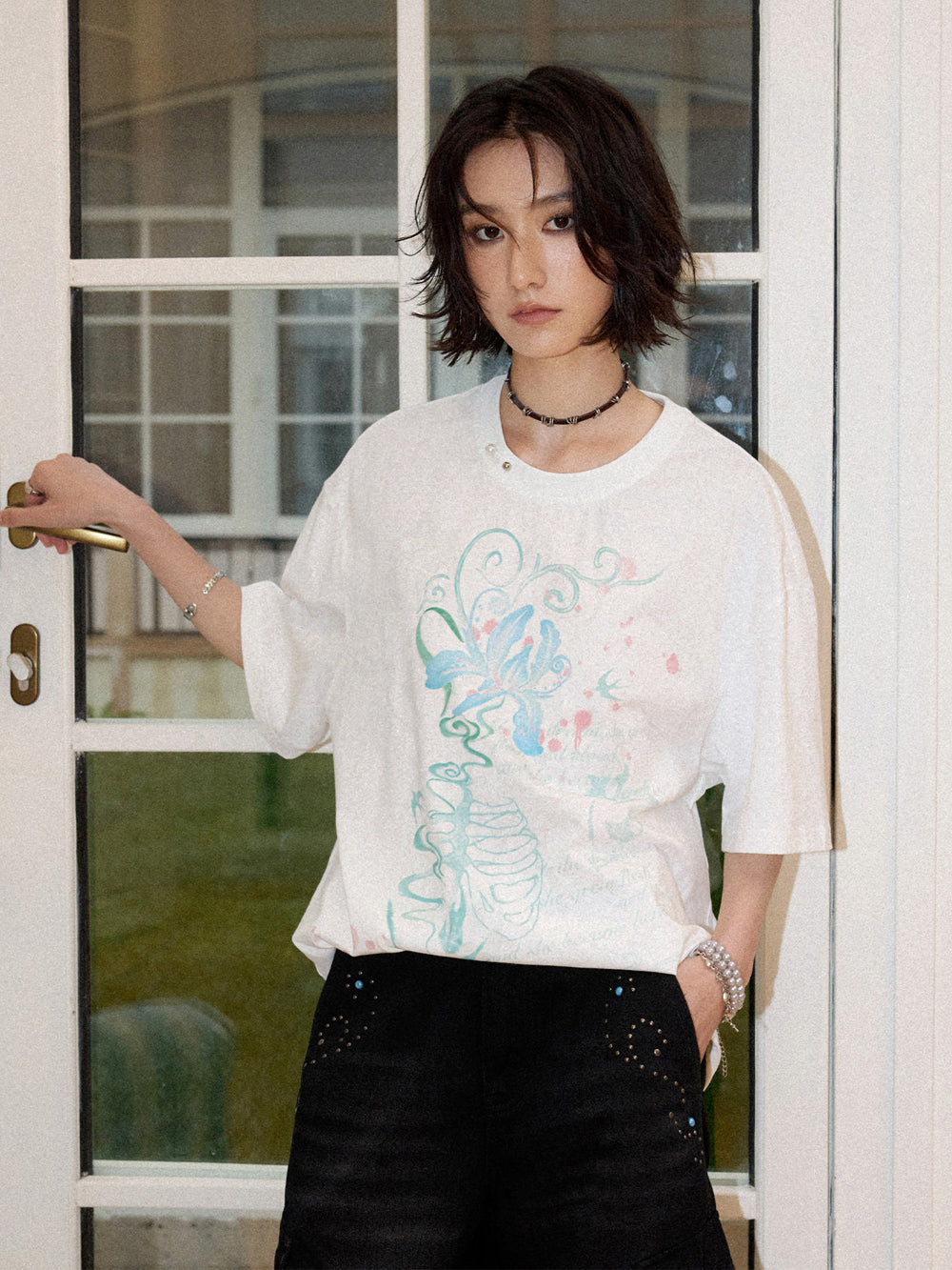 Floral Ribcage Graphic Oversized T-Shirt