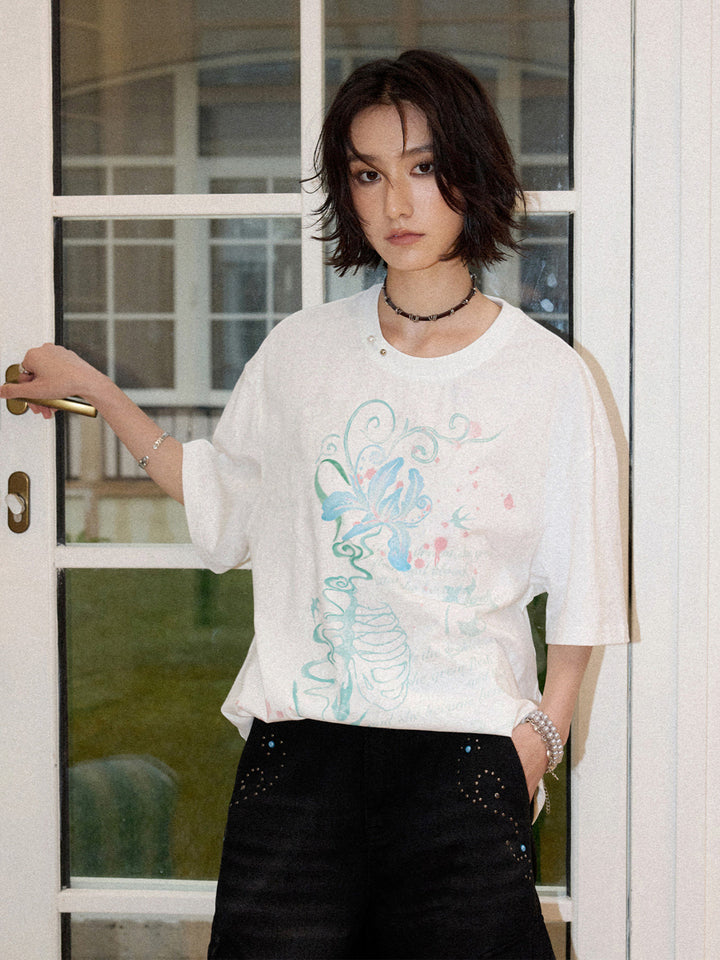 Floral Ribcage Graphic Oversized T-Shirt