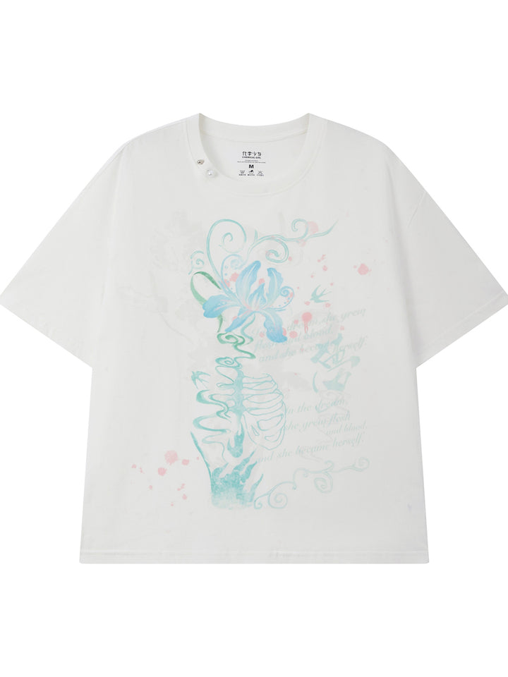 Floral Ribcage Graphic Oversized T-Shirt