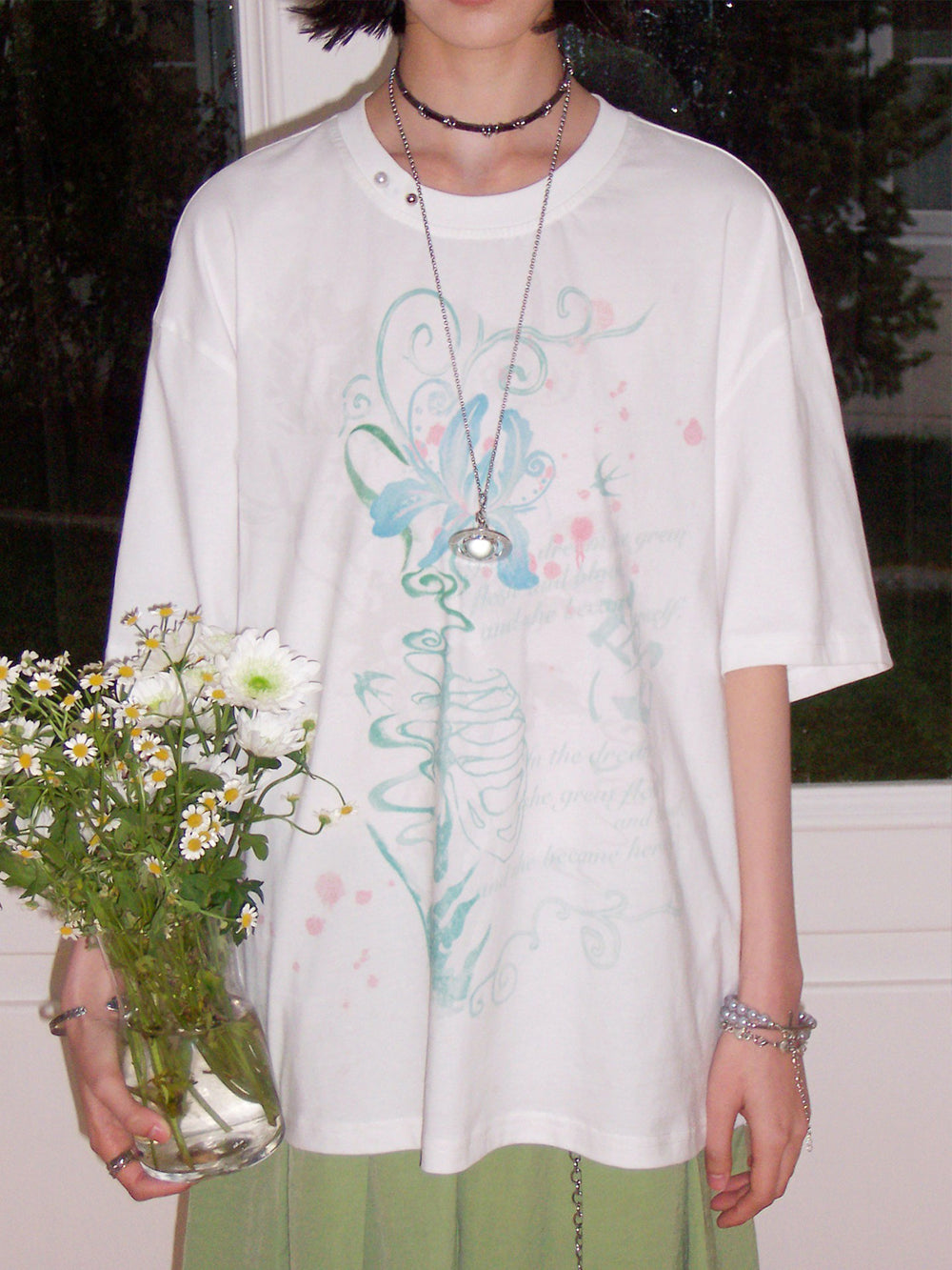 Floral Ribcage Graphic Oversized T-Shirt