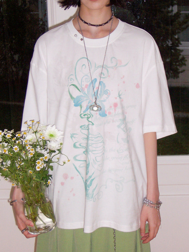 Floral Ribcage Graphic Oversized T-Shirt