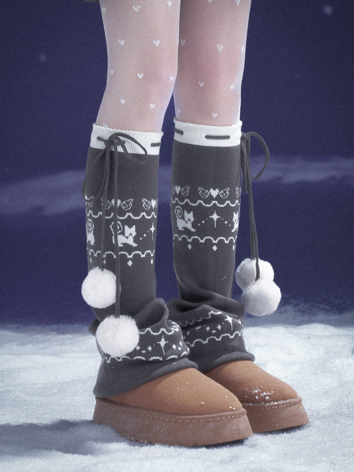 Fair Isle Pom-Pom Leg Warmers