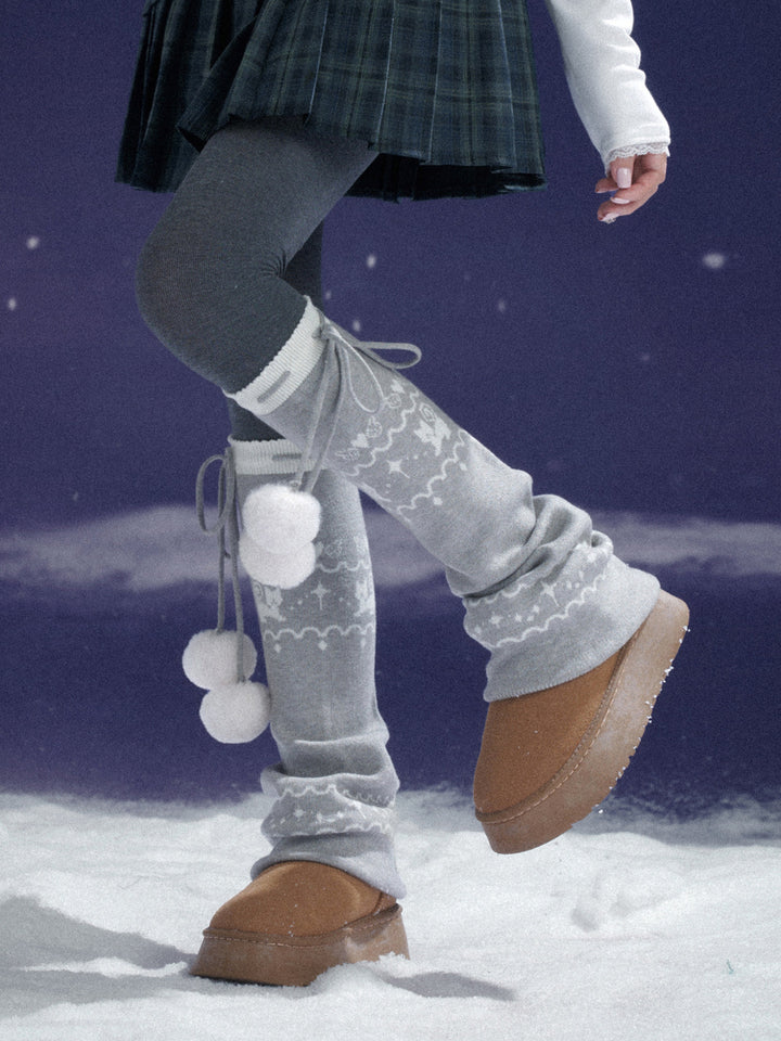 Fair Isle Pom-Pom Leg Warmers