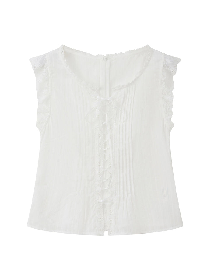 Lace Ruffle Sleeveless Blouse