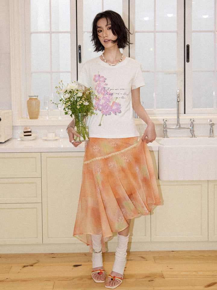 Pink Floral Script Graphic T-Shirt