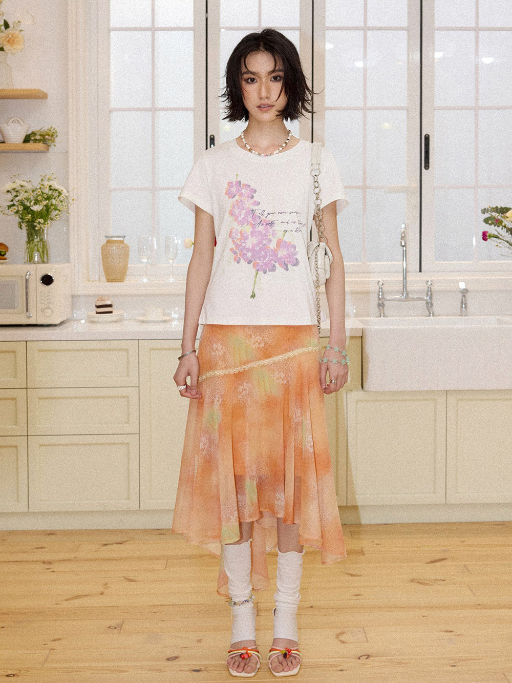 Pink Floral Script Graphic T-Shirt