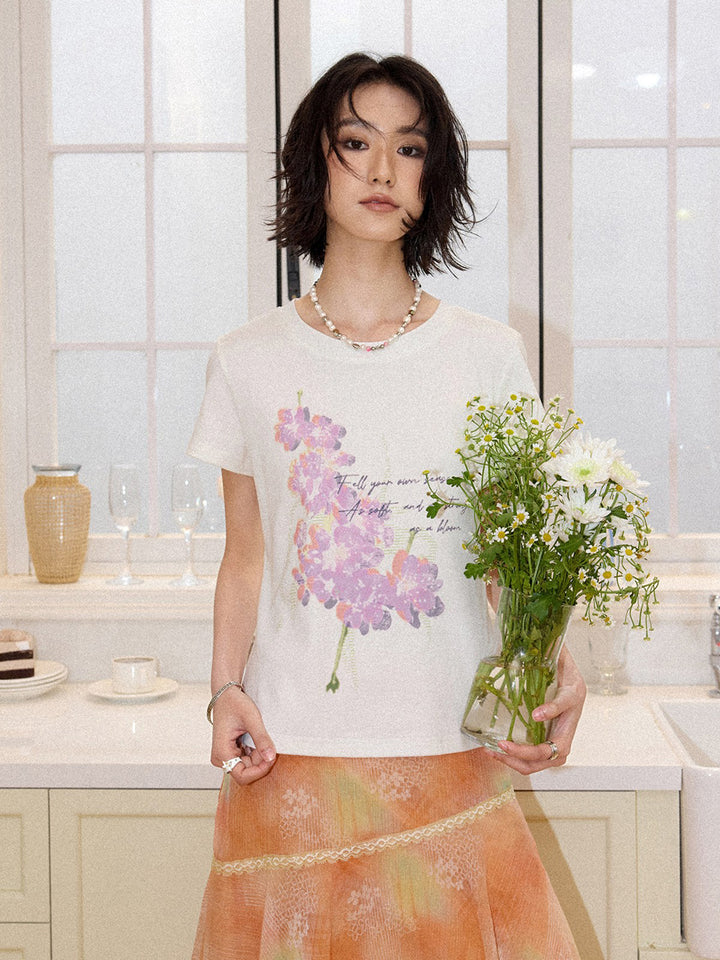Pink Floral Script Graphic T-Shirt