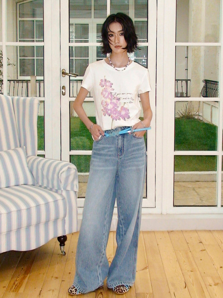 Pink Floral Script Graphic T-Shirt