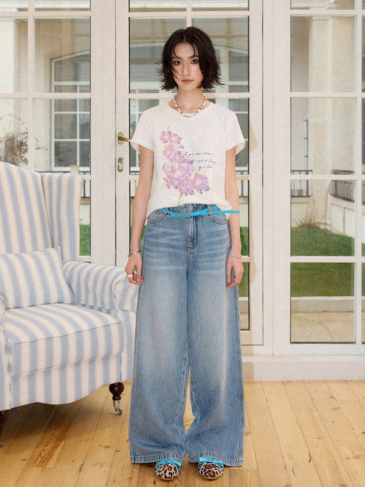 Pink Floral Script Graphic T-Shirt