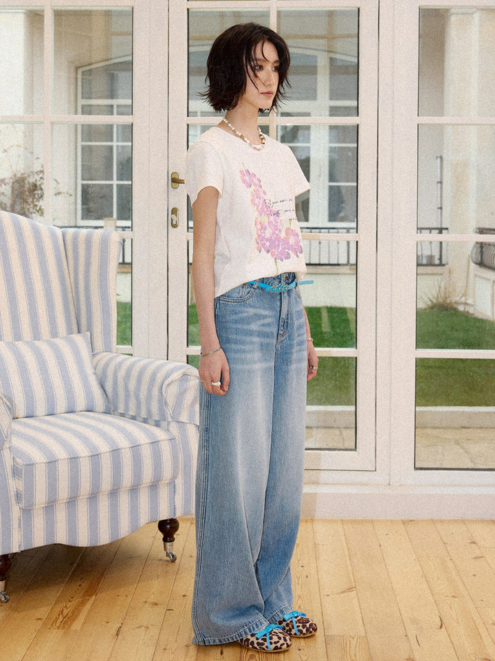 Pink Floral Script Graphic T-Shirt