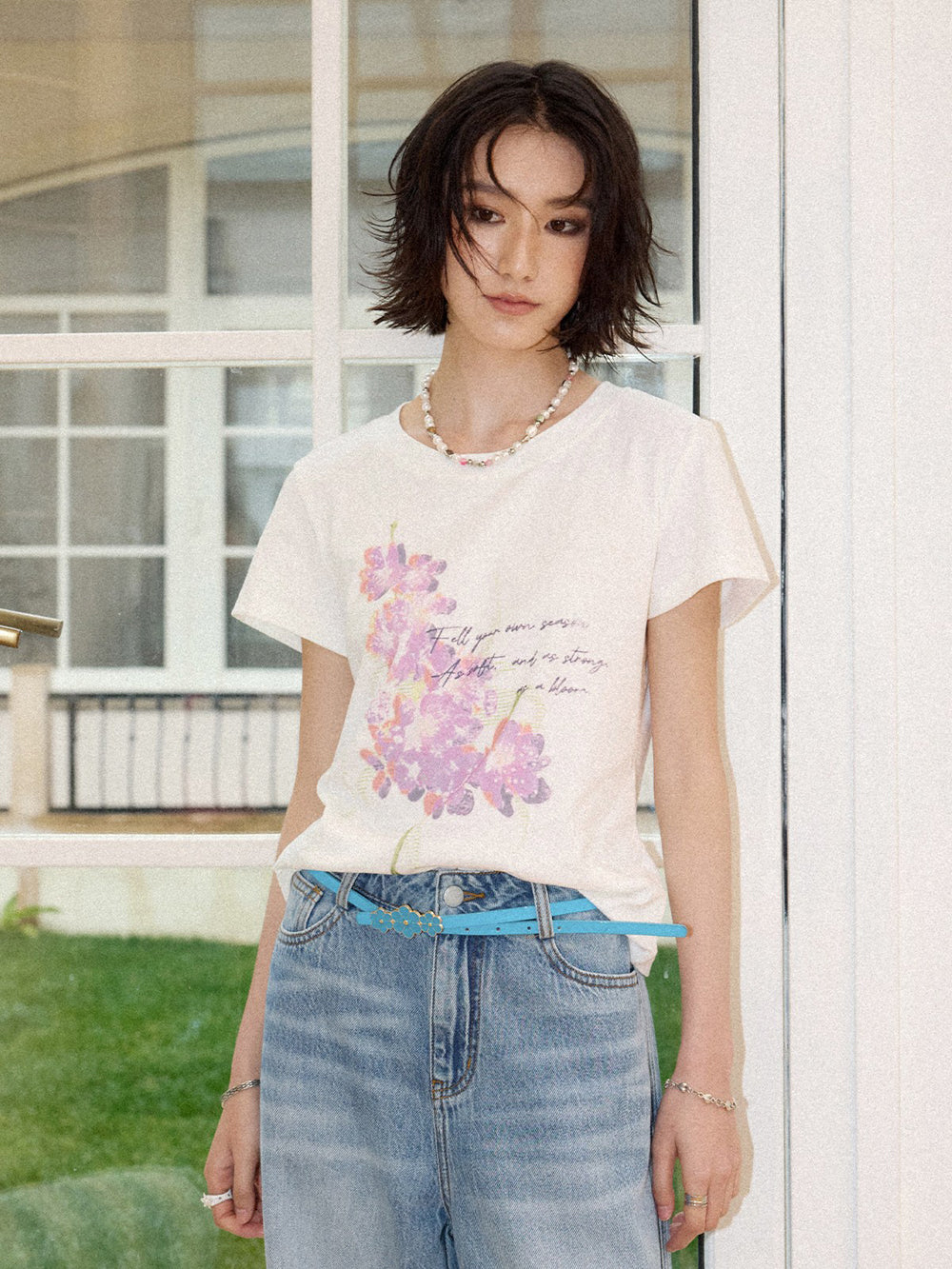 Pink Floral Script Graphic T-Shirt