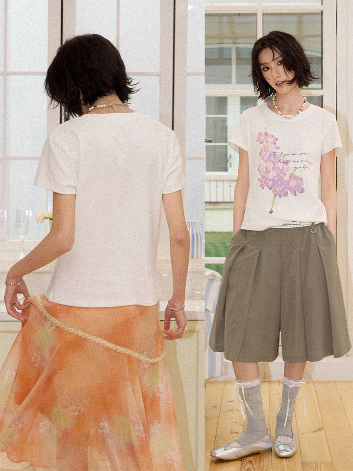 Pink Floral Script Graphic T-Shirt