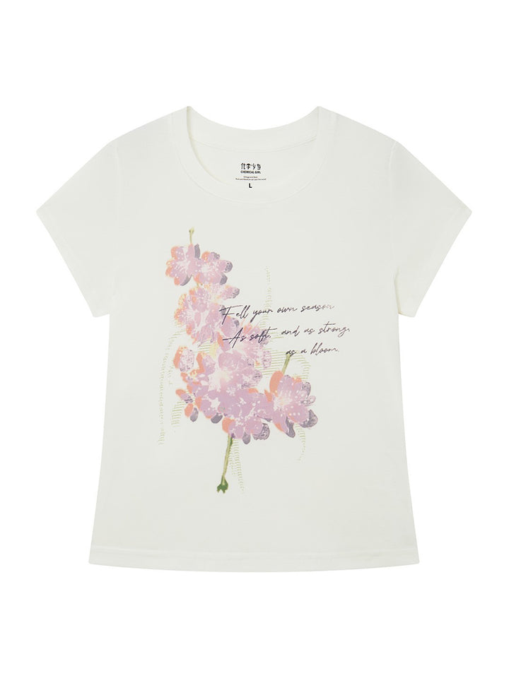 Pink Floral Script Graphic T-Shirt