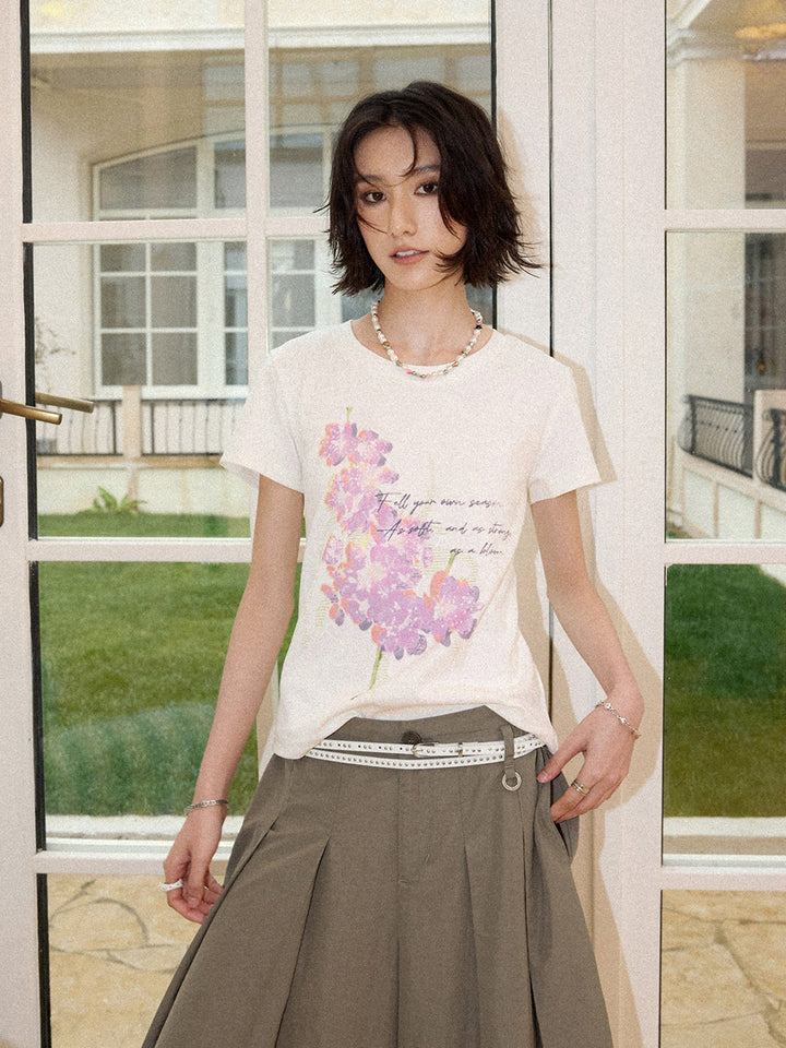 Pink Floral Script Graphic T-Shirt