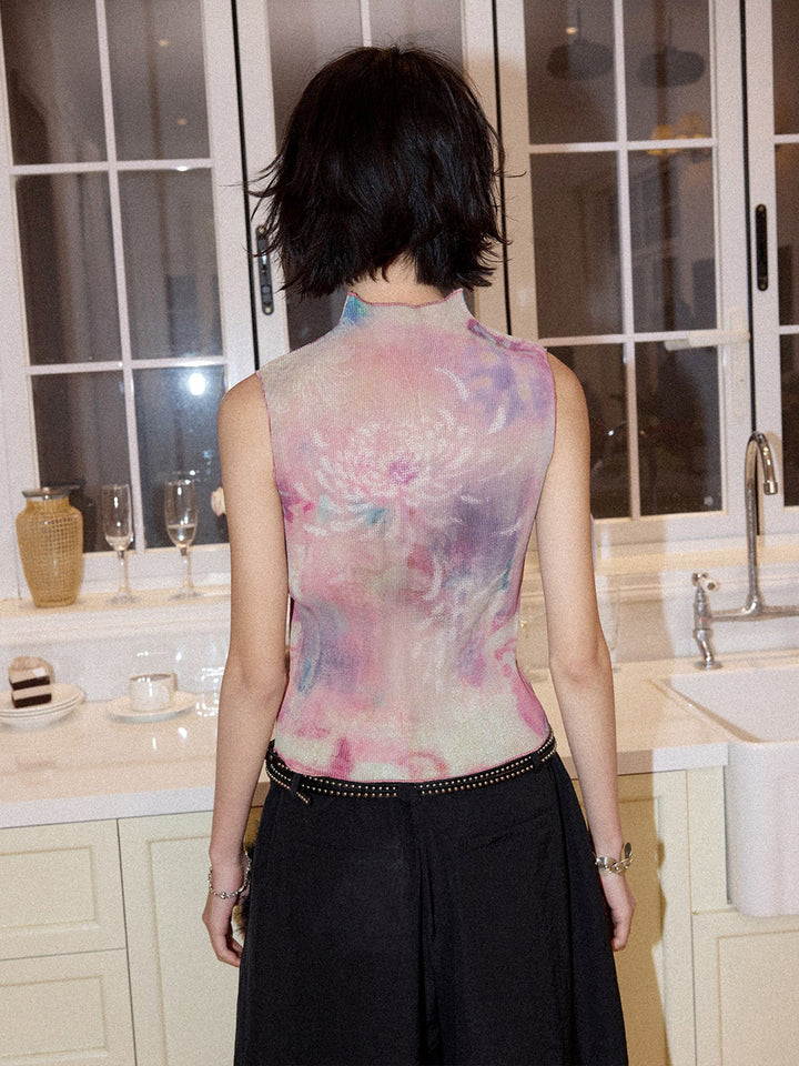 Floral Print Keyhole Sleeveless Top