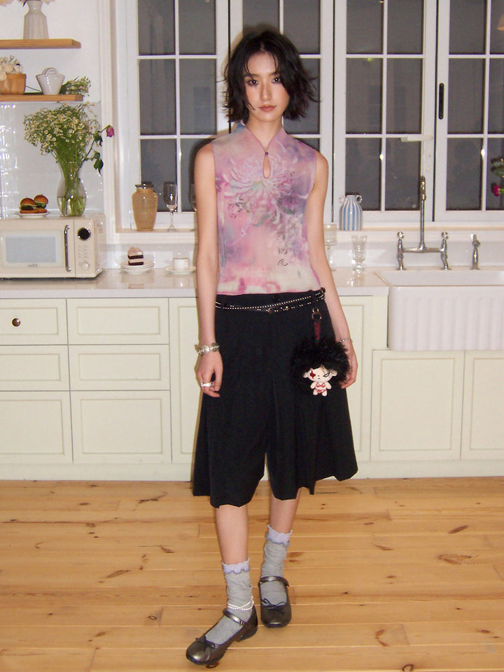 Floral Print Keyhole Sleeveless Top