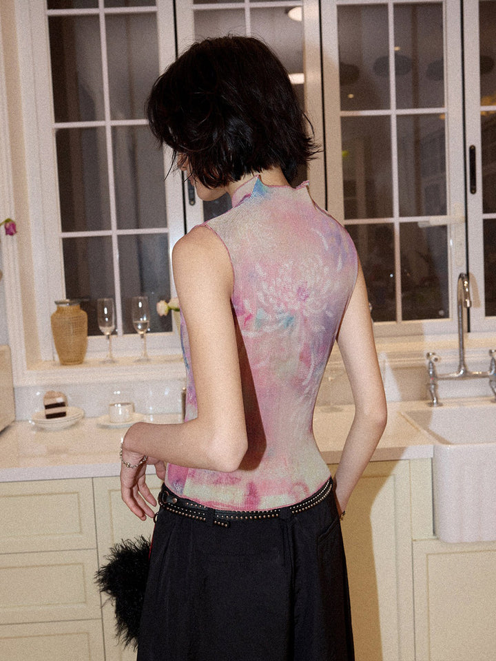 Floral Print Keyhole Sleeveless Top