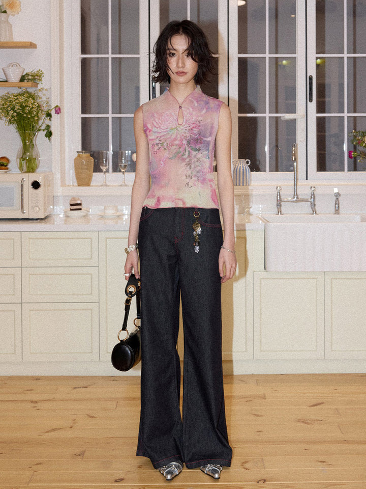 Floral Print Keyhole Sleeveless Top