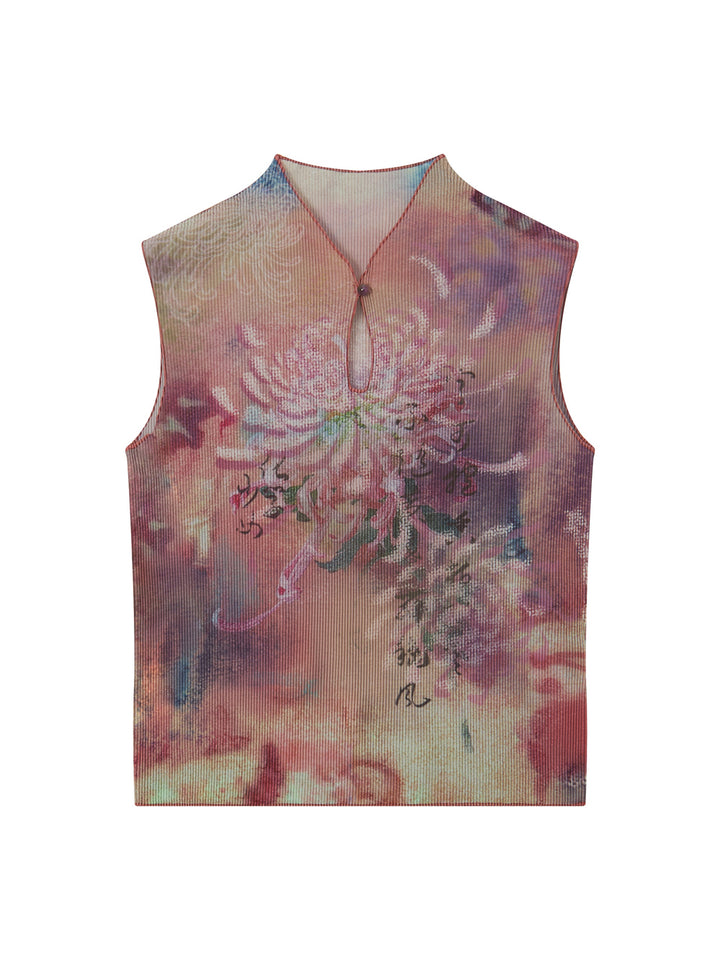 Floral Print Keyhole Sleeveless Top