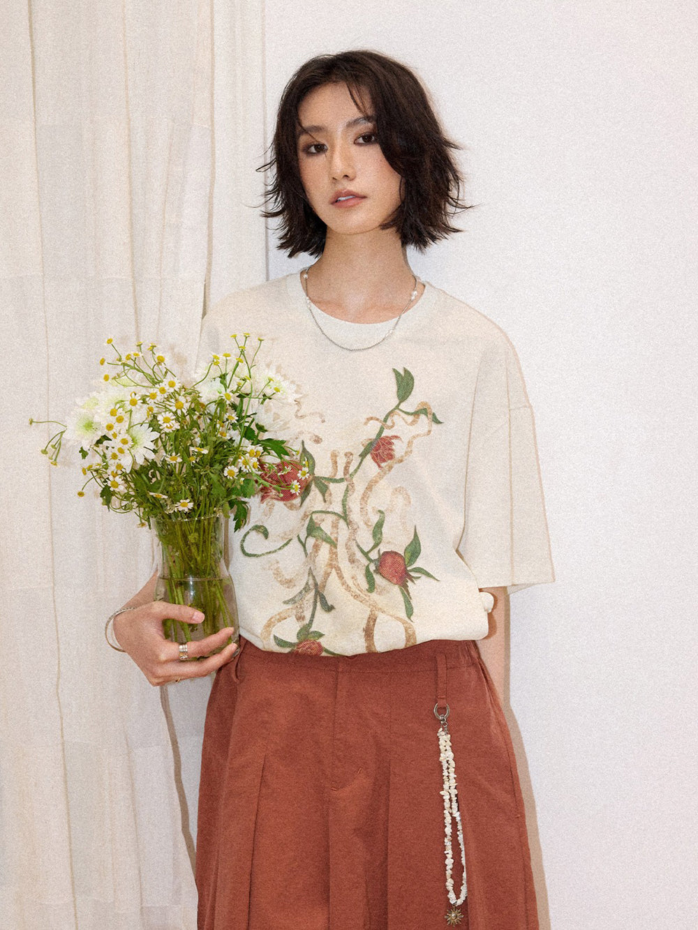 Pomegranate Blossom Graphic Cotton T-Shirt