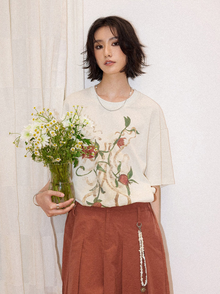 Pomegranate Blossom Graphic Cotton T-Shirt