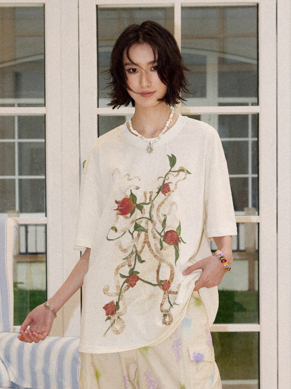 Pomegranate Blossom Graphic Cotton T-Shirt