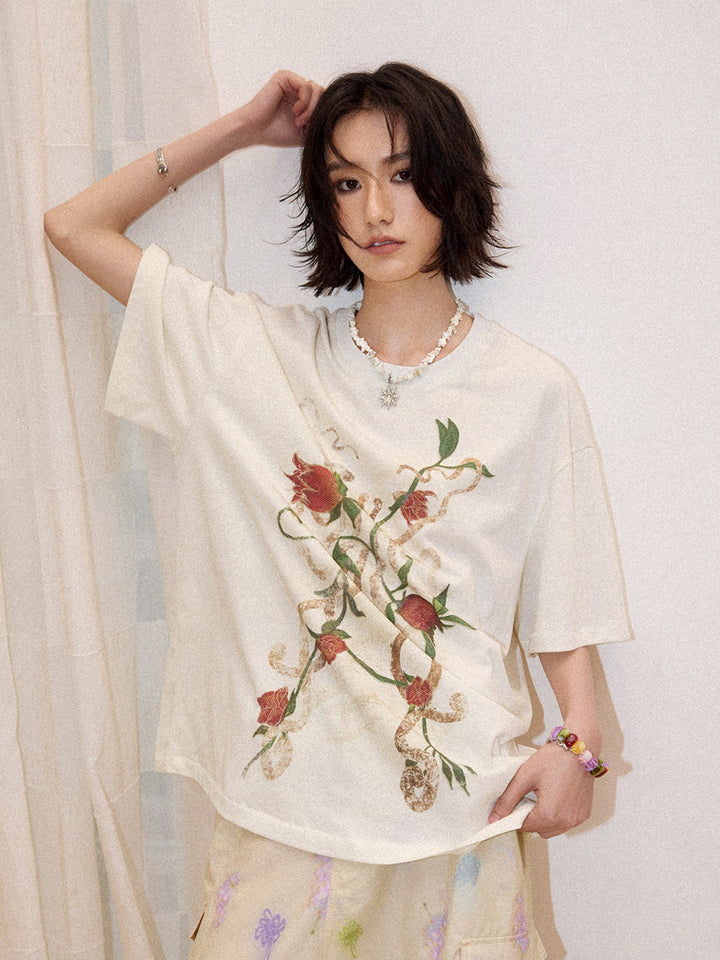 Pomegranate Blossom Graphic Cotton T-Shirt